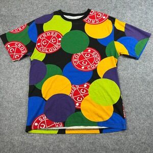 EUC Vintage Cross Colours Mens Logo T-Shirt Multi Color AOP Hip Hop Streetwear M
